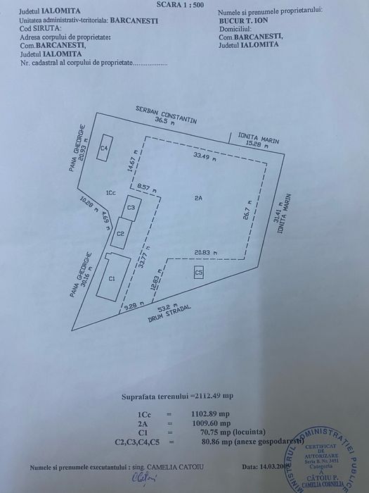 Casa 3 cam. + prispa, teren 2000mp, drum asfaltat Barcanesti(Ialomita)