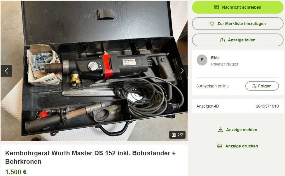 Wurth DS 152 - Диамантено-пробивна машина 1900W