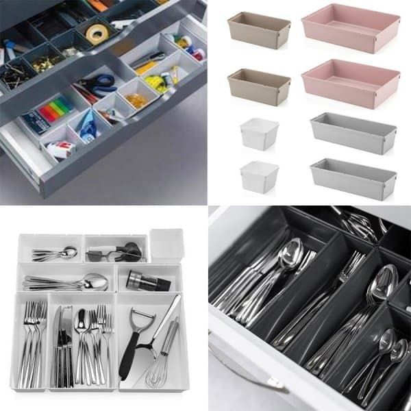 Модулен органайзер за чекмедже и подредени съдове и инструменти