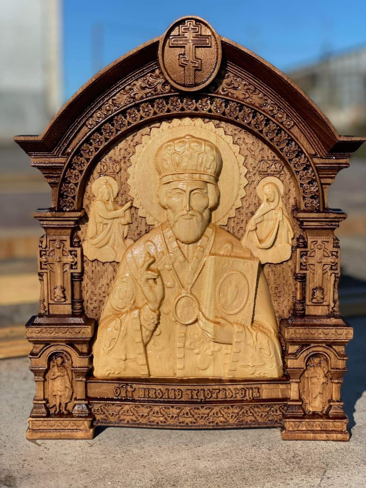 Икона Дърворезба Никола Чудотворец, св.Мина, Александър Невский, Лука