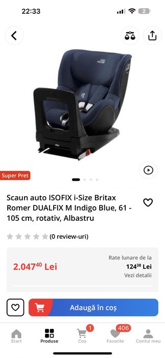 Scaun auto BRITAX ROMER Dualfix M I-SIZE, Isofix, 0-18 kg, albastru