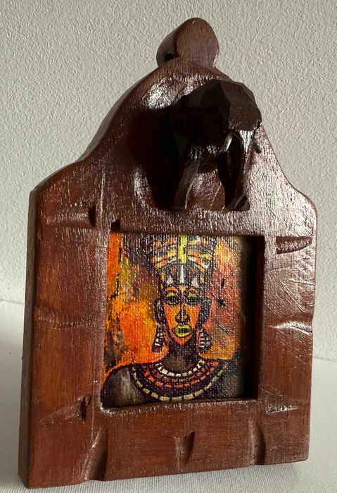 Cadou tablou original intitulat SEF DE TRIB,rama originala din Africa