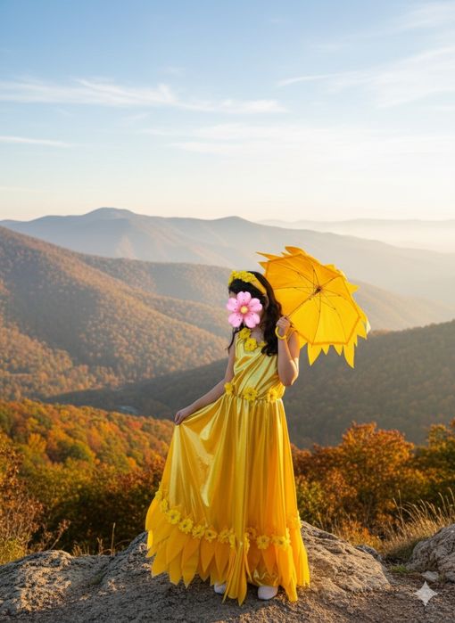 Нарядное желтое платье и зонт для девочки 9-10 лет. Идеально для фото!