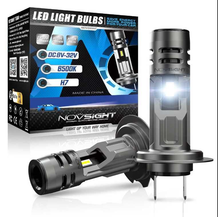 Set 2 Becuri LED H7 Model 2022 Novsight 12000Lm Plug & Play