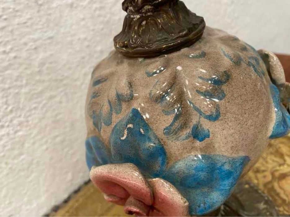 Стара френска лампа от порцелан и месинг газена лампа