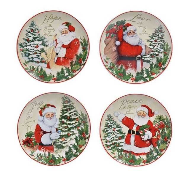 Коледни чинии, порцелан, Дядо Коледа/ Подаръци, 19 см, 4 бр.