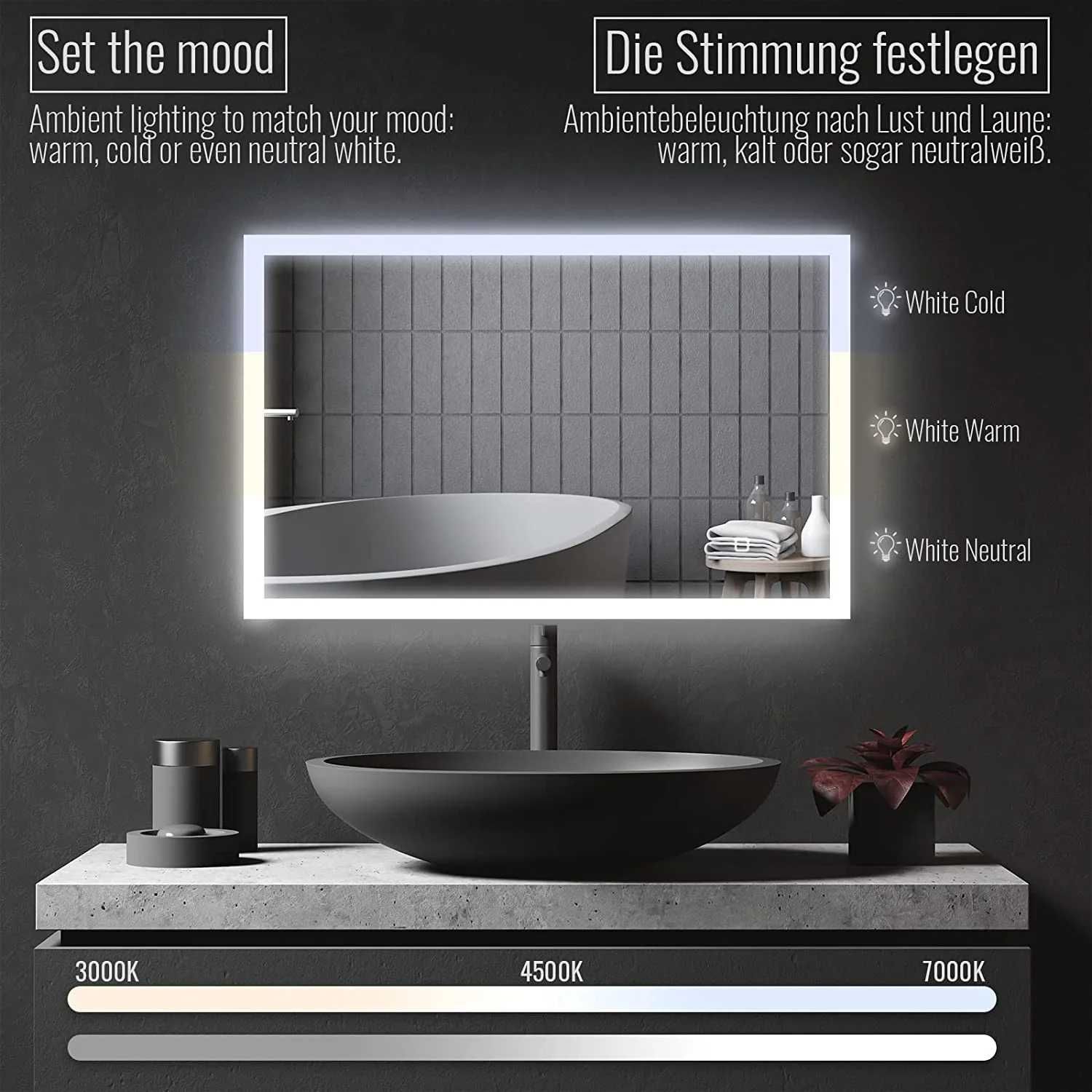 *Oglinda baie LED si touch cu functie dezaburire, 50X70