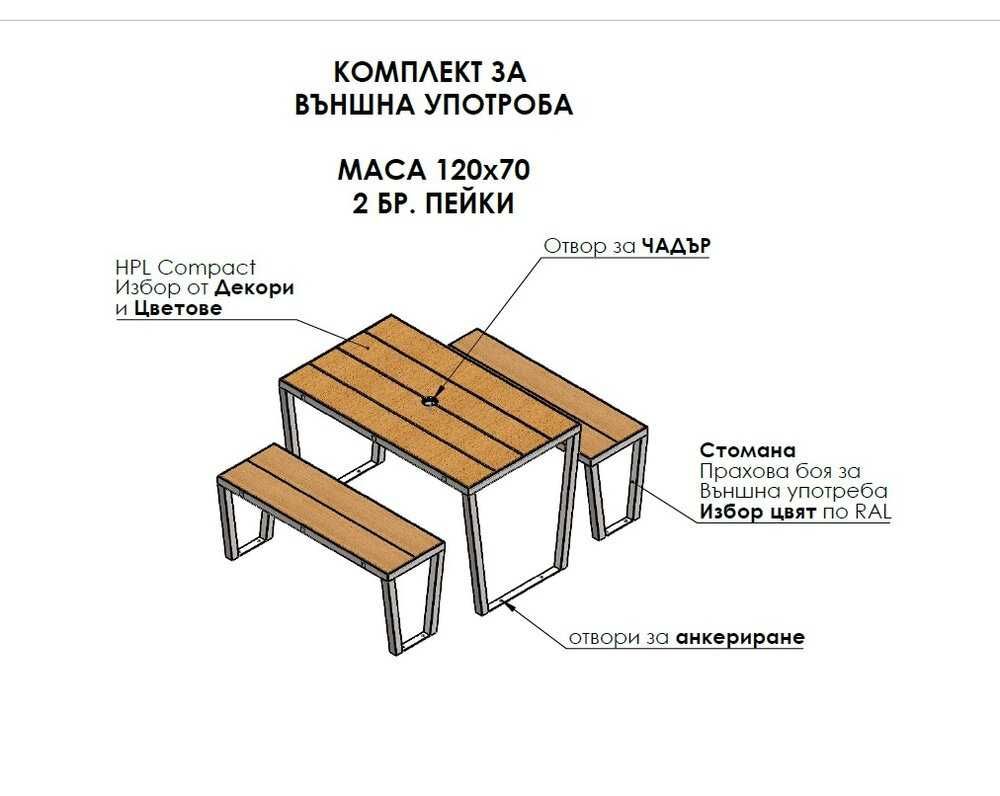 SET - Outdoor - КОМПЛЕКТ Маса 120х70 § 2 бр. Пейки