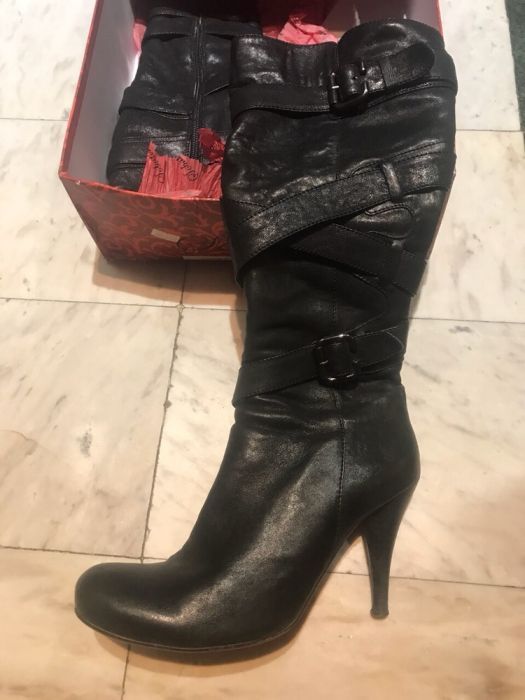 Кожени ботуши с подплата на ток