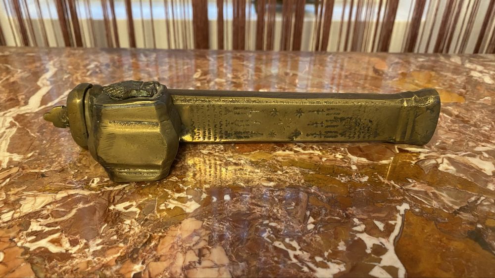 Calimara caligrafie cu suport pt pene bronz antica vintage