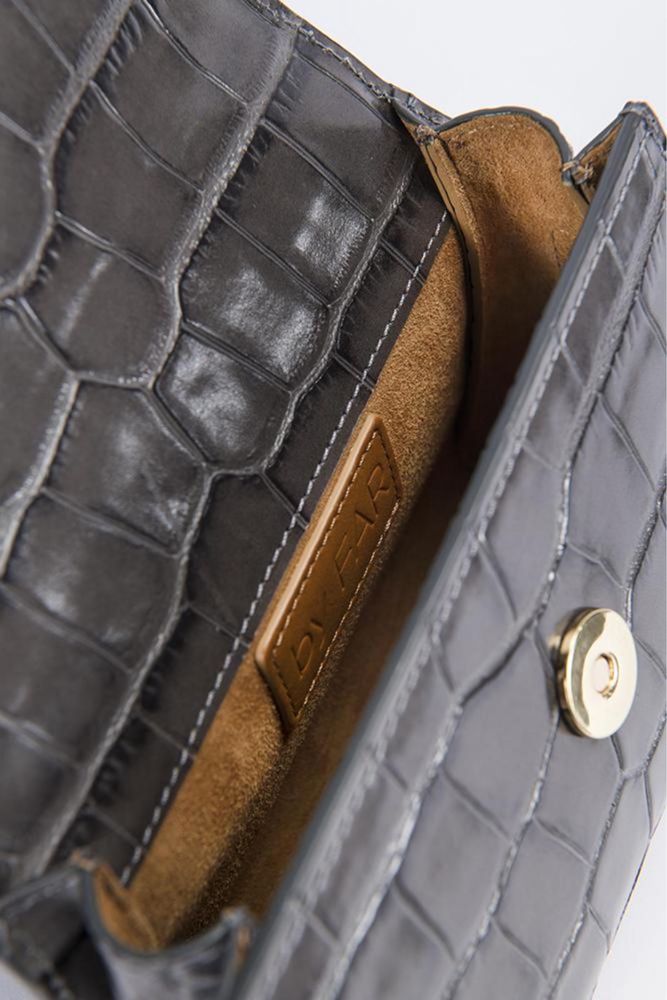 Дамска чанта BY FAR GREY croc mini top handle bag