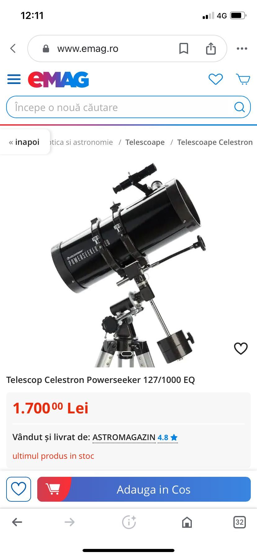 Doar azi negociabil Telescop Celestron 127 nou….