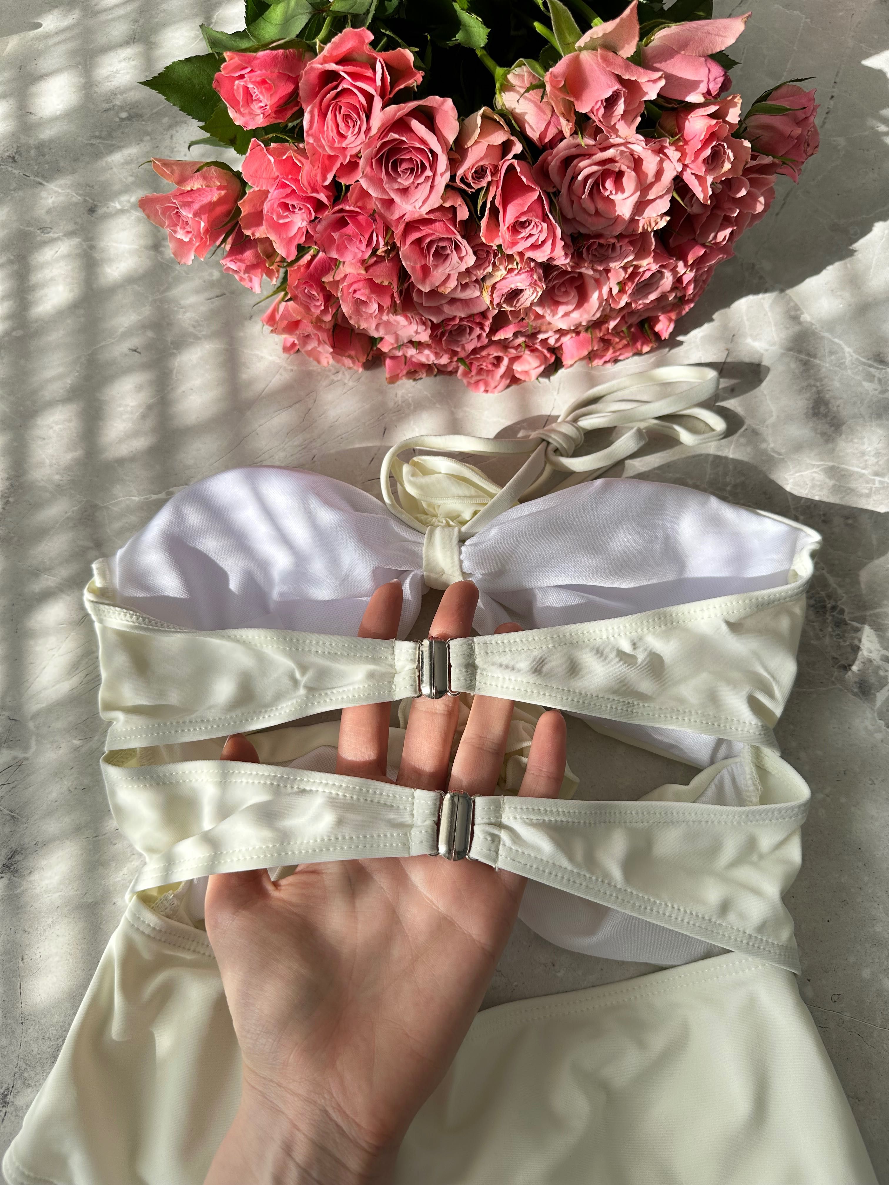 Дамски цял бански розов бял Blumarine