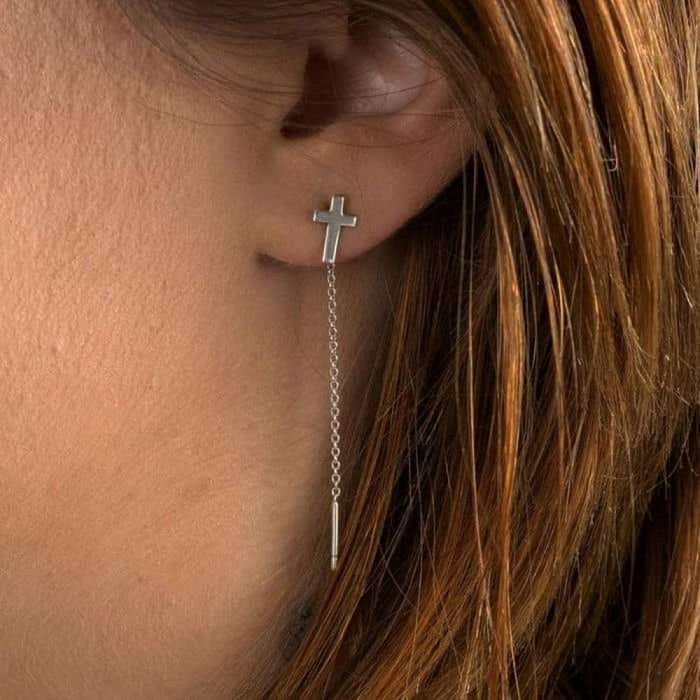 Cercei noi de argint 925 cu cruciuliță 80lei