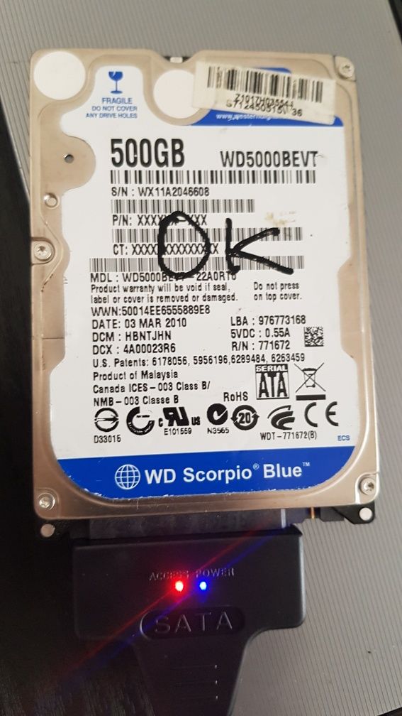 Hard disk HDD laptop WD Scorpio Blue 500 GB WD5000BEVT