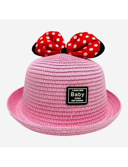 Palarie din paie pentru fete, Minnie Mouse, Roz, 3-6 ani, 52 cm