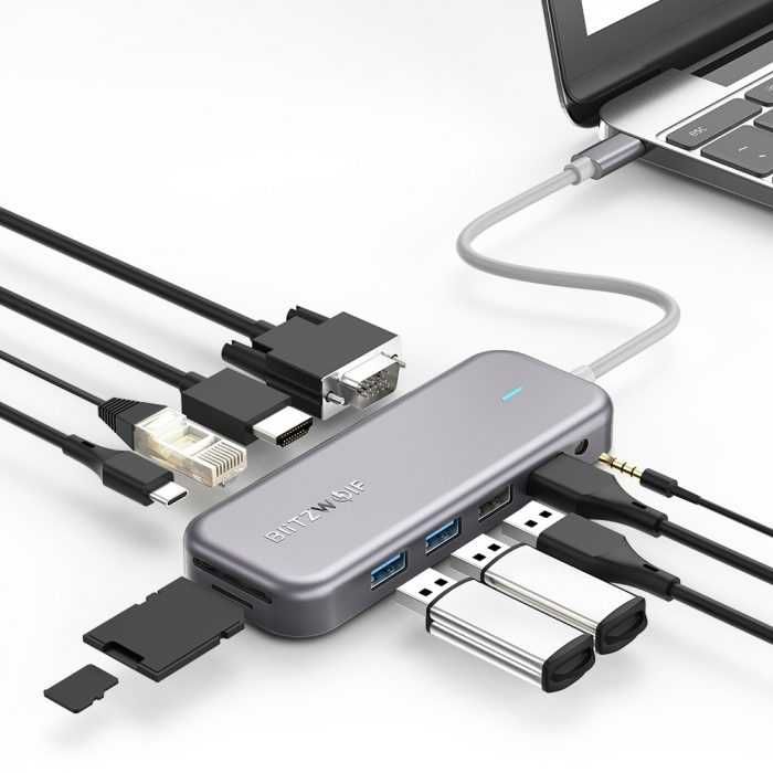 Adaptor BLITZWOLF BW-TH8 HUB 11 in 1,cu mufa Jack,suporta Samsung DEX