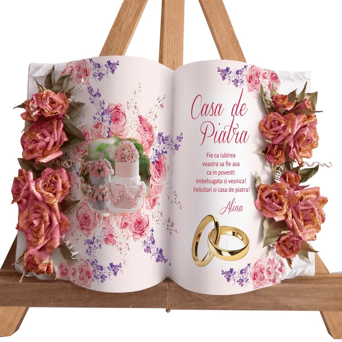 Cadou nunta, miri, nași, botez, aniversare cu poza personalizat flori