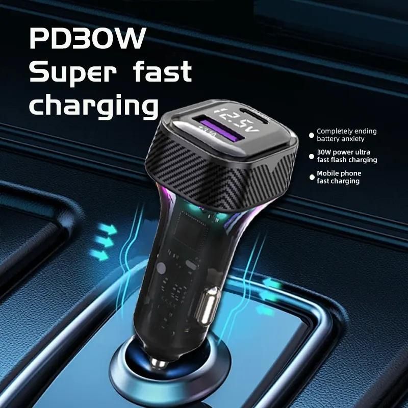 автомобилно зарядно за телефон rgb light pd30w usb c, волтметър ...