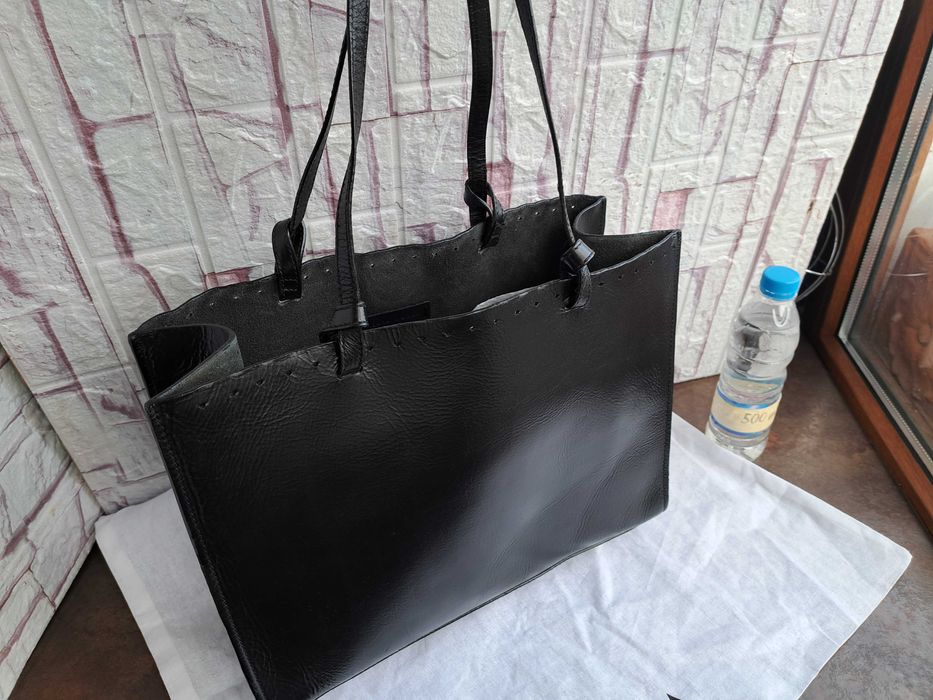 дамска чанта ZARA,черна кожена чанта,зара-естесвена кожа