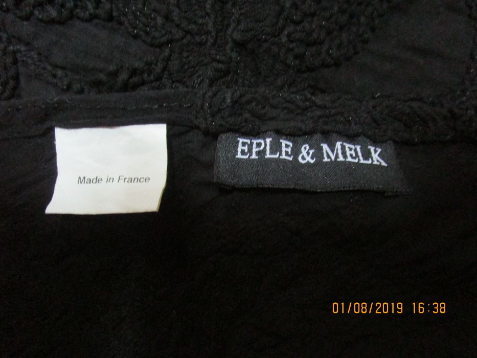 Уникален Френски черен памучен шал Eple & Melk с шикозна бродерия