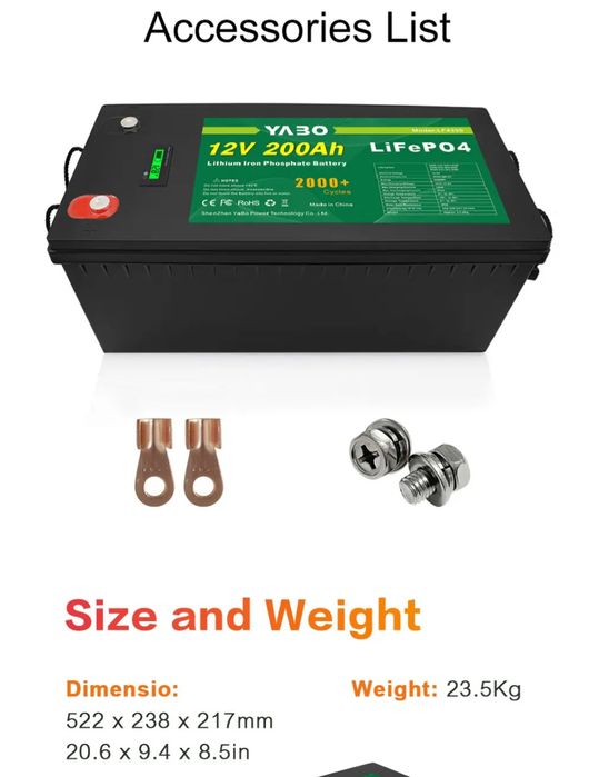 Baterie LiFePO4 12V 200Ah | BMS + LCD | IP55 | Nouă