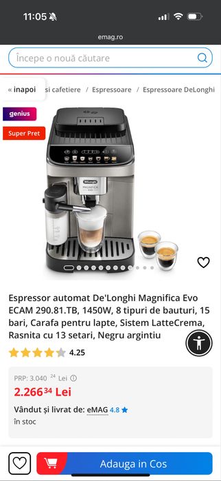 Espresor automat De’Longhi  Magnifica Evo