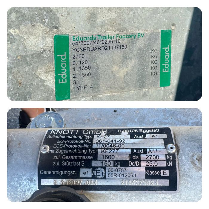 Remorca cu obloane 2 axe 2700 kg, ca noua EDUARDS - Germania
