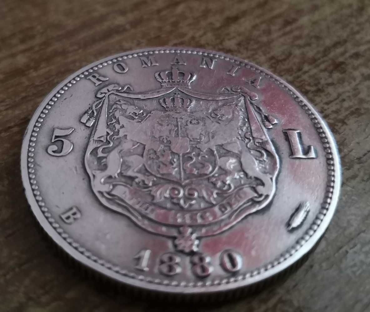Moneda 5 lei cu Carol I 1880
