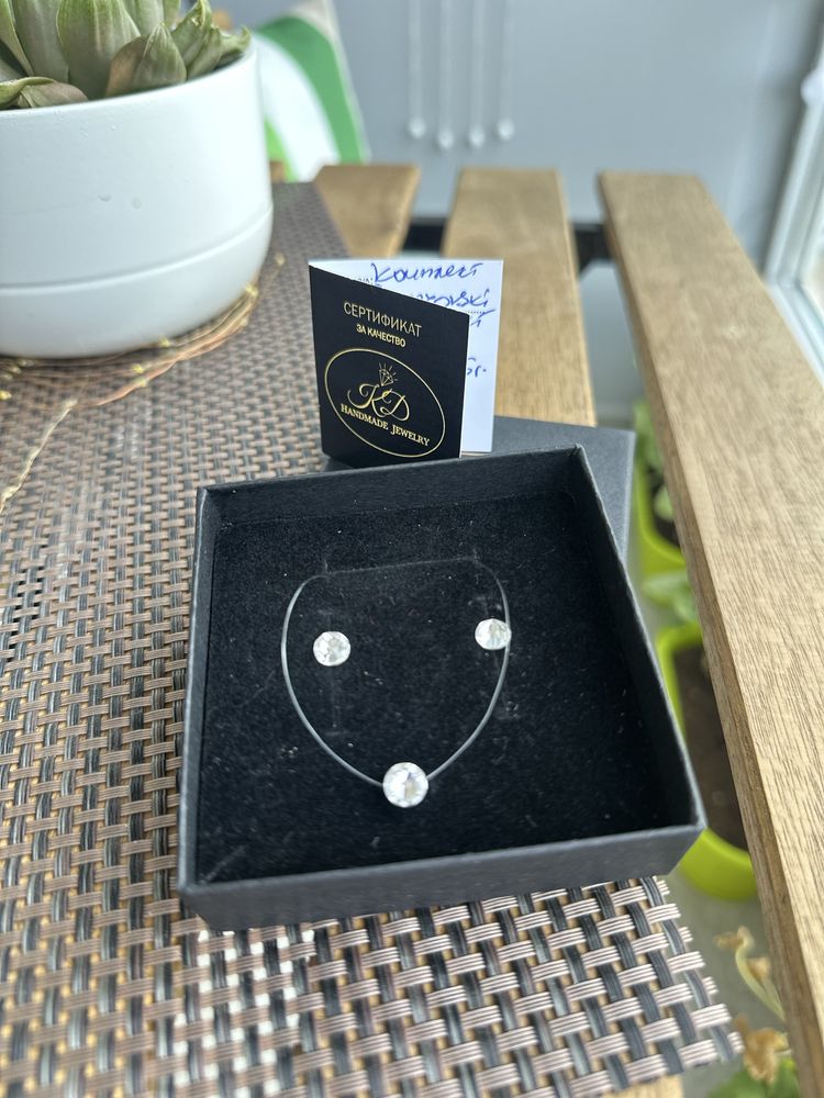 Сребърен комплект Swarovski с бижутерска корда