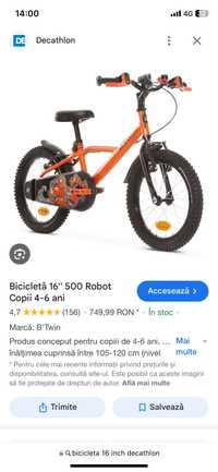 Bicicletă 16'' 500 Robot Copii 4-6 ani