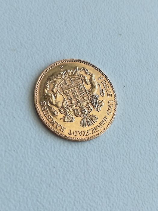 Златна Монета Deutsches Reich 1877 5 Mark Freie und Hansestadt Hamburg