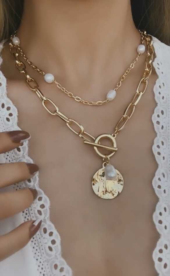 Женское ювелирное украшение, ожерелье с жемчугом и цепью