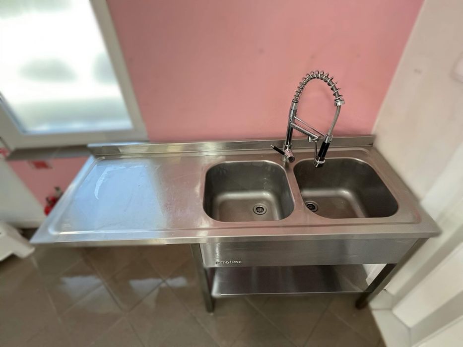 Spalator inox cu 2 cuve , polita + baterie lebada