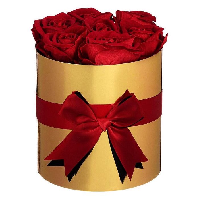 Букет декоративни червени рози, В златна кутия, Свети Валентин, 20 x 2