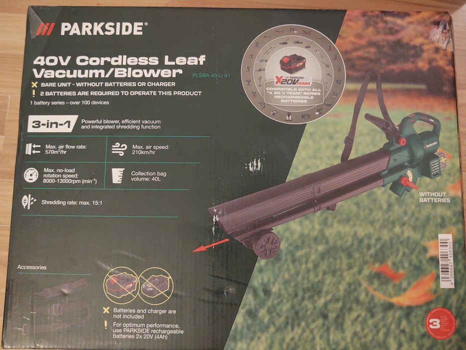 Suflanta Parkside pentru frunze PLSBA 40-Li A1 functioneaza cu 2 acumu