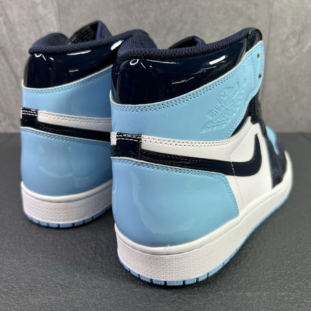 Jordan 1 Patent bred lether blue