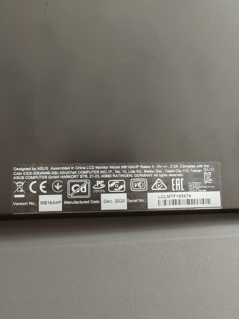 Monitor extern Asus ZenScreen Go Model MB16AHP, baterie 7800mAh