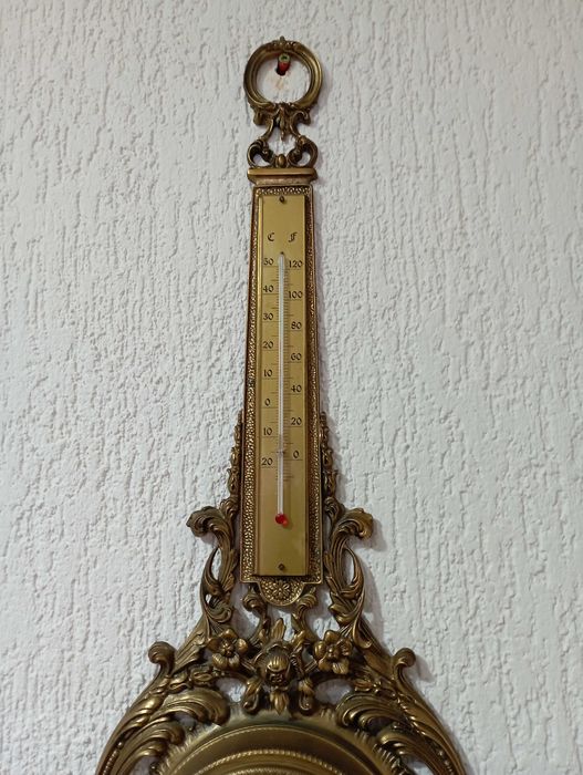 Бронзова метеостанция с часовник, термометър, барометър и хигрометър