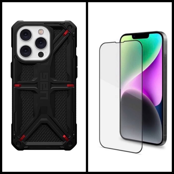 Iphone 13/14/PRO/MAX/PLUS Husa UAG Monarh Carbon Black + Folie Sticla
