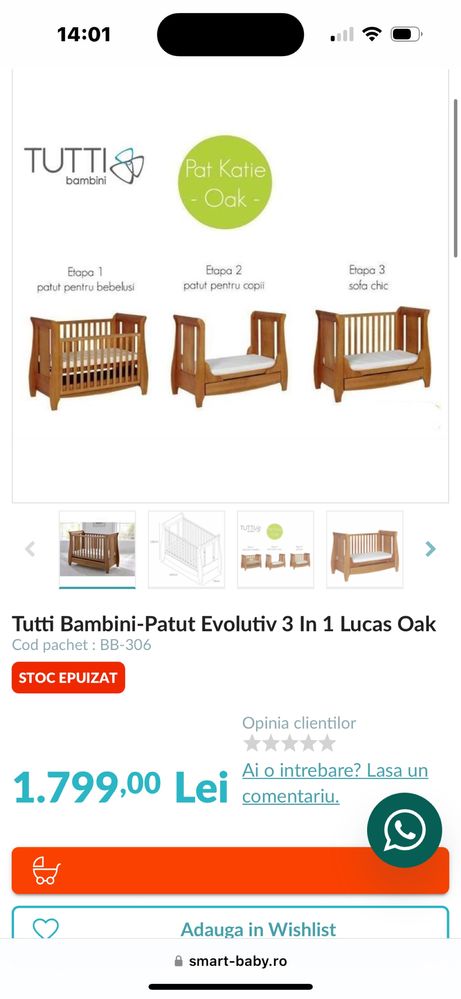 Patut evolutiv 3 in 1, 140*70cm, Lucas Oak, Tutti Bambini + Saltea