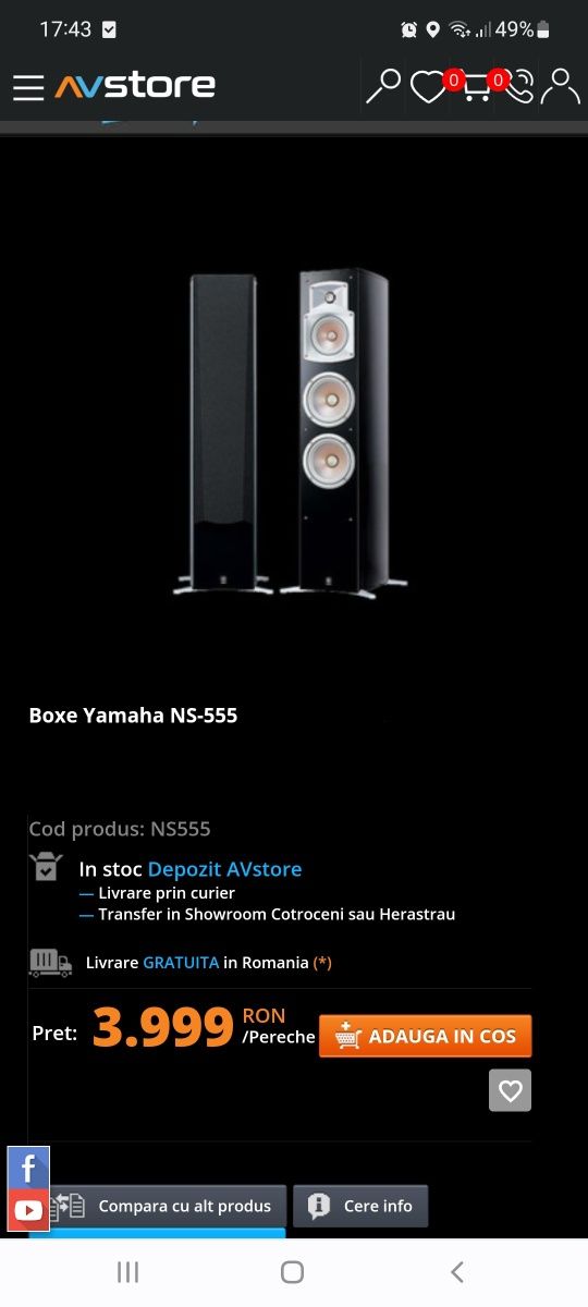 2 boxe de podea Yamaha NS 555 impecabile