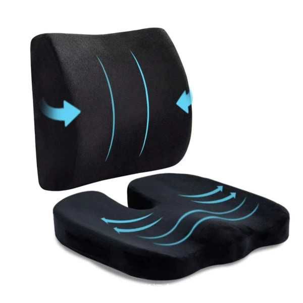 Set perne ortopedice scaun si suport lombar, spuma cu memorie negru