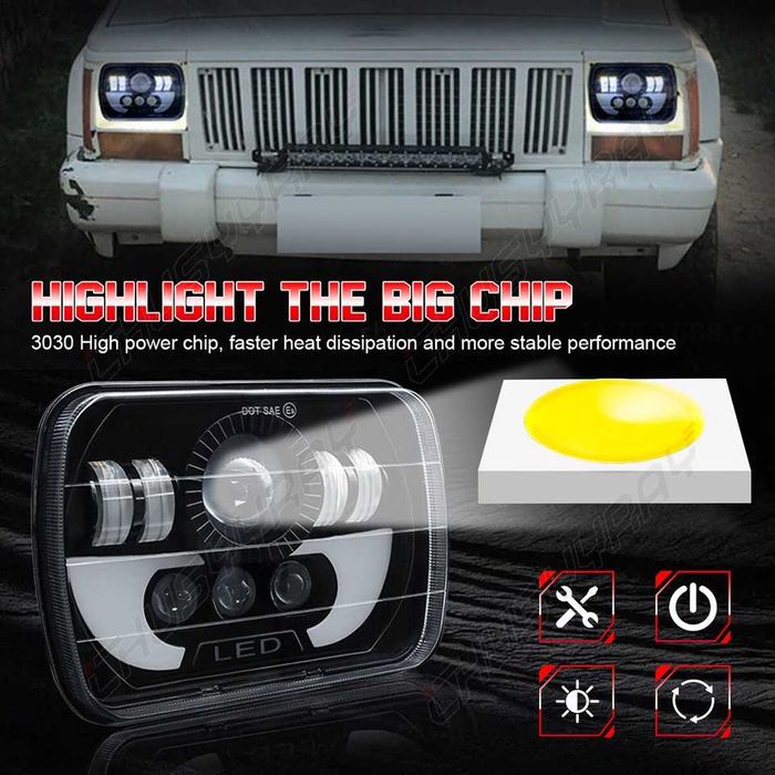 Универсални LED Фарове 200W за Jeep Cherokee XJ и Jeep Wrangler Y