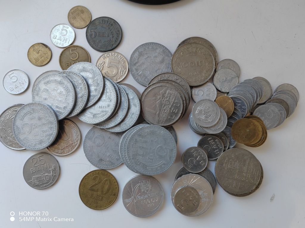 Monezi românești vechi, 1 ban, 5 bani, 100 lei, 5 lei