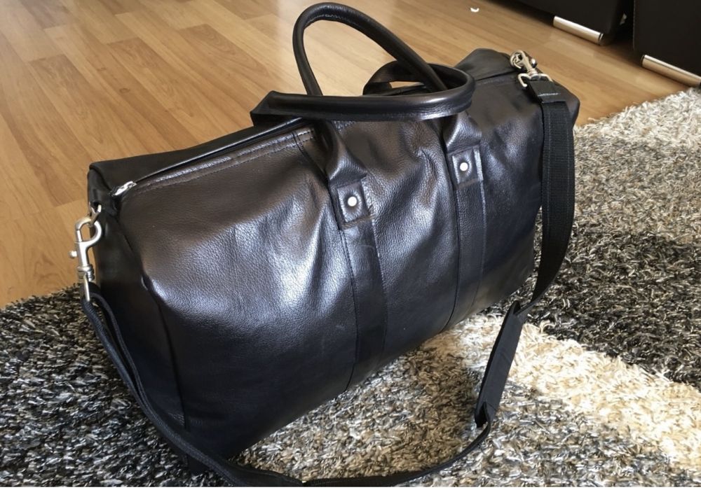 Geanta din piele naturala pt voiaj/transport/sala negru xblk