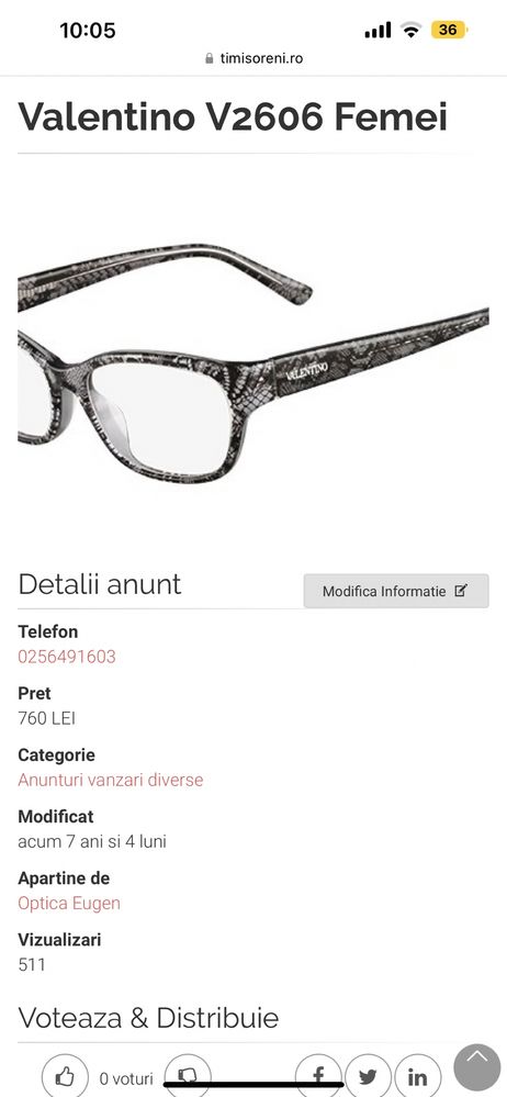 Rama pentru ochelari Valentino v2606