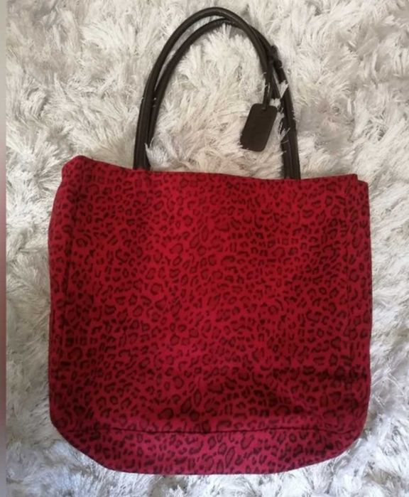 Нова Neiman Marcus Чанта Текстил Червена Леопардов Принт