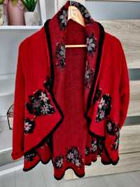 Cardigan din lana rosie cu model floral S-L
