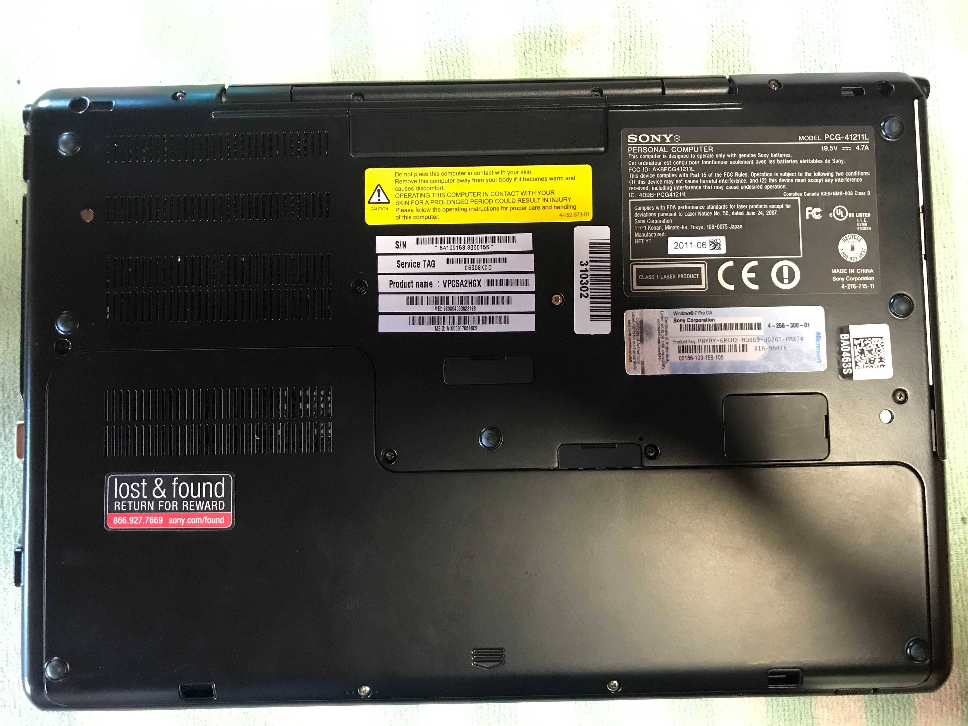 Sony Vaio PCG-41211L 13"Ultrabook, i7 2620M 2.70GHz,4GB Ram,SSD 512 GB